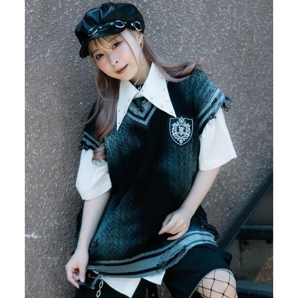 ベスト ジレ 「TRAVAS TOKYO/トラバス トーキョー」顔料加工ダメージケーブルニットベスト...