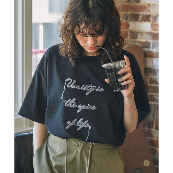 tシャツ コード刺繍 メッセージ ロゴ半袖Tシャツ レディース メンズ