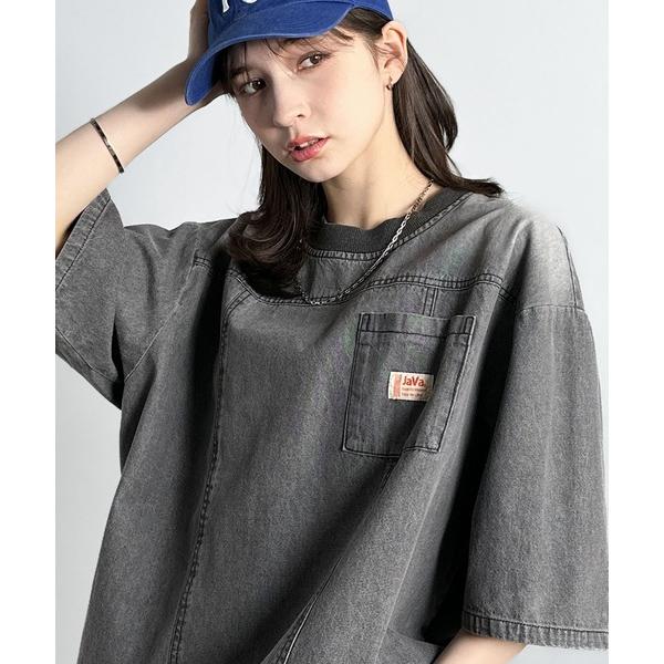 tシャツ 「JaVaジャバコラボ」「ゆるっと男らしく。」綿100％ヴィンテージ加工アウターデニムTシ...