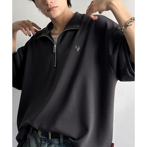 tシャツ 「JaVaジャバコラボ」「接触冷感」刺繍入りダンボール素材ジップ半袖Tシャツ メンズ レデ...