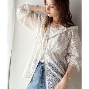 パーカー 「JaVaジャバ コラボ」高級感溢れる大人の透け感。パネルレースウエストドロストパーカー（長袖） レディース