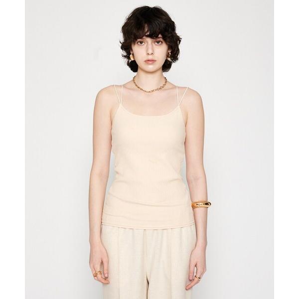 タンクトップ ノースリーブ 「カップ付き」リブテレコキャミソール レディース