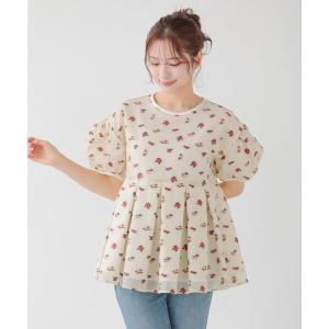 Fit more フラワー刺繍バルーンスリーブペプラムトップス