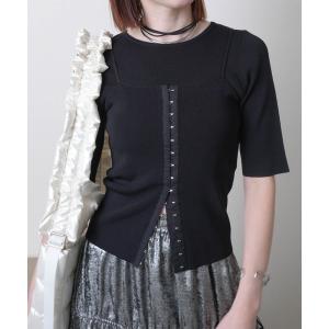 ニット セーター フロントホックビスチェ×ニットトップスSET レディース
