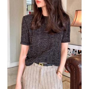 ニット セーター スパンコールクロシェニット レディース