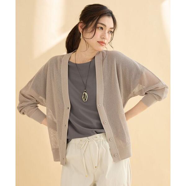 カーディガン 「アンチピリング」メッシュＶネックニットカーディガン レディース