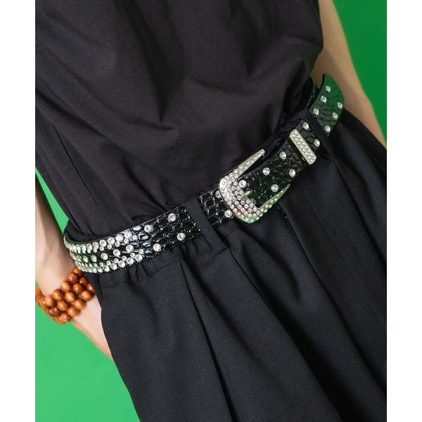 ベルト an meets zakka スーパージルコニア装飾エナメルパテントクロコ型押ベルト レディ...