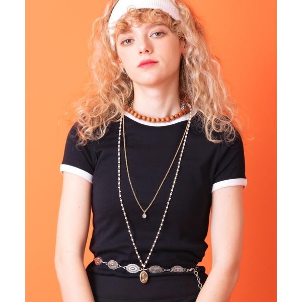 ネックレス an meets zakka ２連大粒ジルコニアトップ＆ストーンミックスチェーンマリア刻...