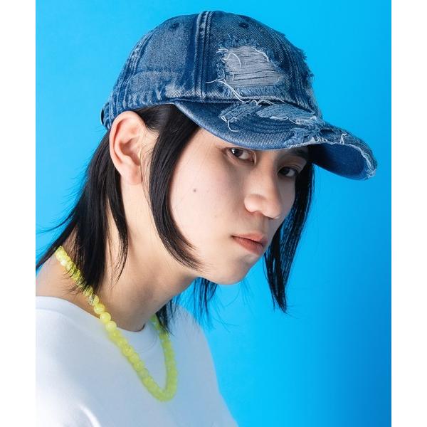 キャップ 帽子 レディース an meets zakka ハードクラッシュオーバーダイカラーデニムロ...