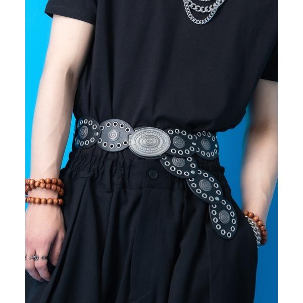 ベルト an meets zakka ネイティブ刻印オーバルビッグコンチョバックル装飾ウエストマーク...