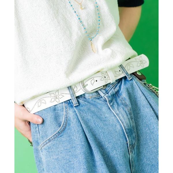 ベルト an meets zakka ネイティブ調ボールスタッズ＆ジルコニア装飾ベルト レディース ...