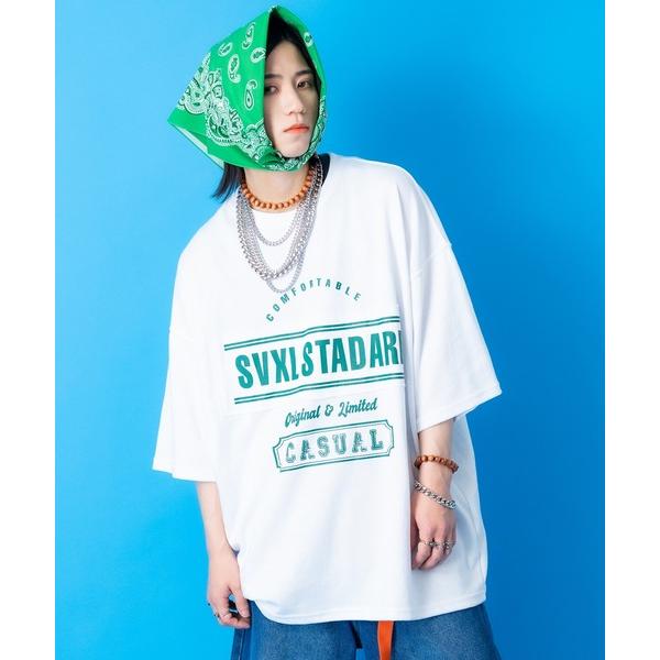 tシャツ a.p.o.v. ロゴパッチワーク＆カレッジプリントオーバーサイズTシャツ メンズ レディ...