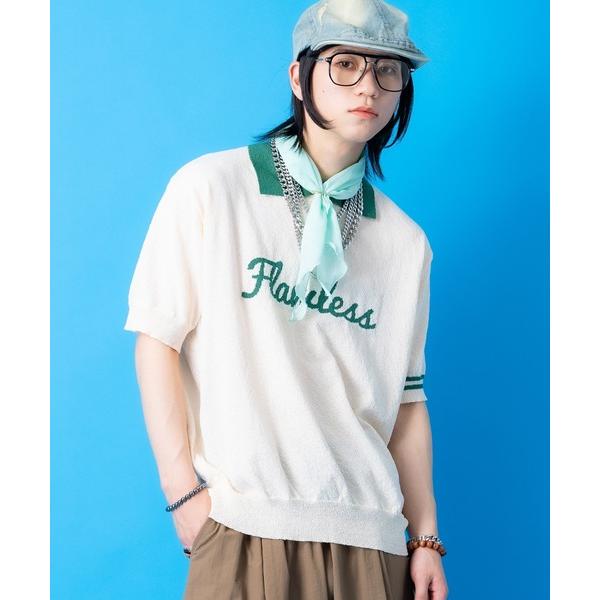 ポロシャツ 半袖 a.p.o.v. フロントロゴ＆アシンメトリー２ラインツートーンパイルニットポロシ...