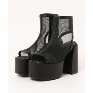 サンダル Mafmof(マフモフ)12cmチャンキーヒール厚底プラットフォームシアーブーツサンダル レディース