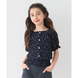 tシャツ キッズ　クレープシャーリング花柄トップス キッズ 子供服 女の子