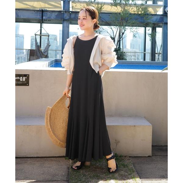 ワンピース 「 田中亜希子さんコラボ 」選べる2丈 カップ付きランダムリブアメスリワンピース