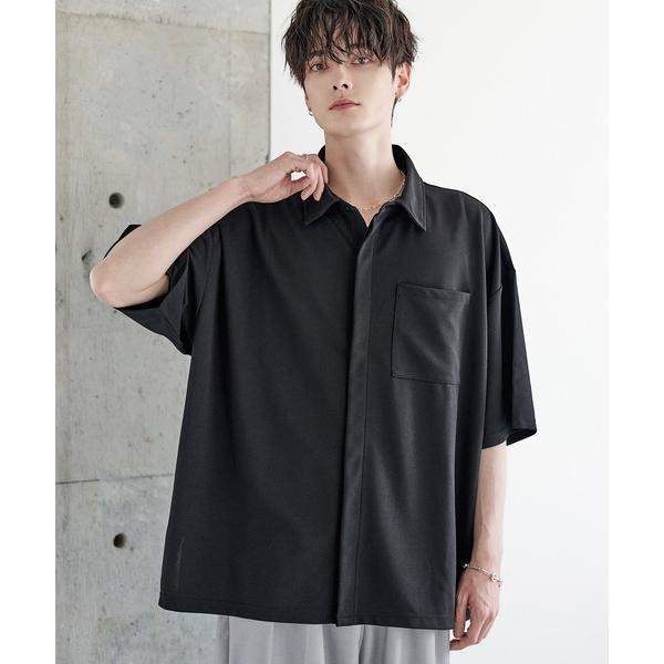 シャツ 梨地レギュラーカラー半袖比翼シャツ メンズ レディース