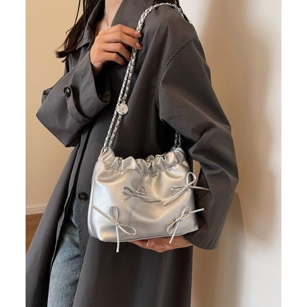 ショルダーバッグ バッグ リボン付きフェイクレザーバッグ レディース