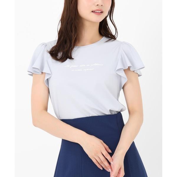 tシャツ 2025春夏新作 箔プリントフレア袖Tシャツ レディース