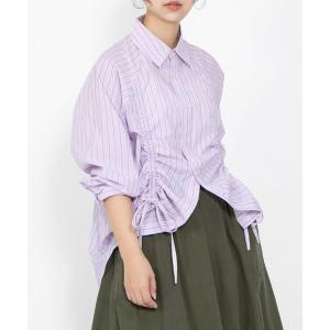 ブラウス シャツ ドロストストライプシャツ レディース