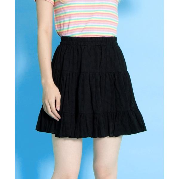 スカート コットンレースティアードミニスカート