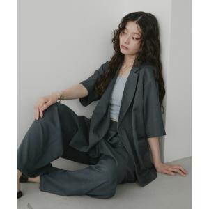 ジャケット テーラードジャケット 「セットアップ可能」リネンライクハーフスリーブジャケット レディース