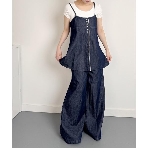 セットアップ 夏 デニムキャミソール ワイドパンツ 2点セットアップ レディース