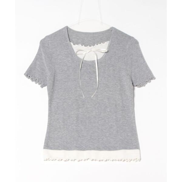 tシャツ リボン付き　配色トップス レディース