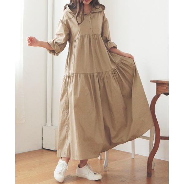 ブラウス シャツ フード付ティアードフリルシャツワンピース/L00053 レディース