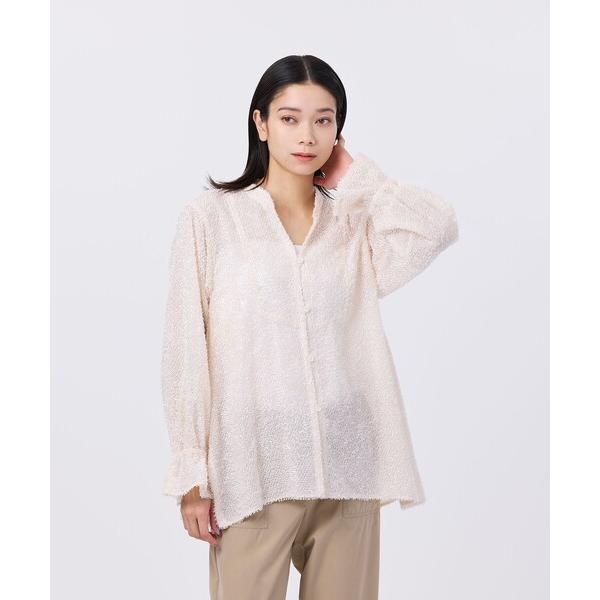 ブラウス シャツ 「L」「1枚で決まる」「ウォッシャブル」ヘアリ−ジャカードブラウス レディース