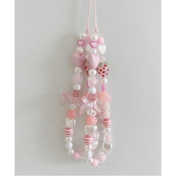 キーホルダー いちごミルクビーズキーホルダー