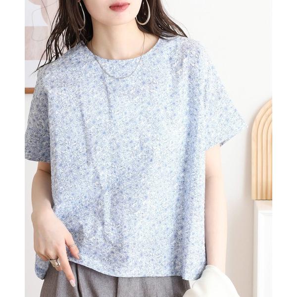 ブラウス シャツ BRODIAEA 花柄半袖ブラウス 総柄プルオーバー 塩縮加工 日本製 レディース