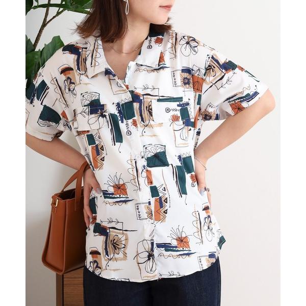 ブラウス シャツ 総柄ゆったりアロハシャツ レディース