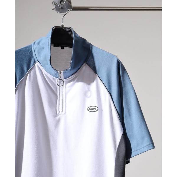 tシャツ シリコンワッペン切り替えハーフジップTシャツ メンズ レディース