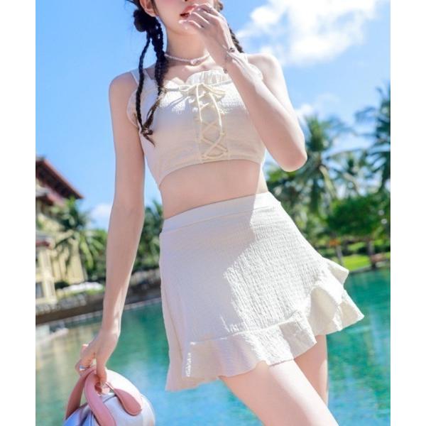 水着 フロントレースアップ スカートビキニ 水着 レディース