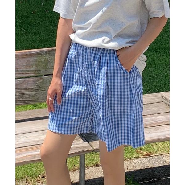 パンツ ギンガムチェックイージーショートパンツ レディース
