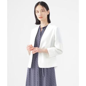 ジャケット ノーカラージャケット 「美シリーズ」「UV対策」「着用しわ軽減」「ウォッシャブル」エアリーコードレーンノーカラージャケット レディース