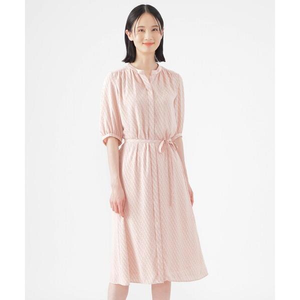 ワンピース 「UV対策」「ウォッシャブル」ラインキューブプリントシャツワンピース