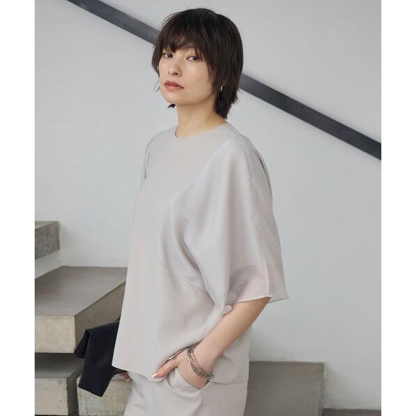 ブラウス シャツ FluidBackSatin  シアーコンビブラウス レディース