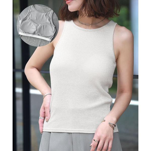 タンクトップ ノースリーブ カップ付きラメニットアメリカンスリーブタンクトップ レディース