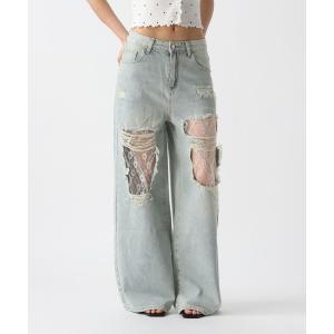 ジーンズ デニム デニムパンツ 「2025SS」ダメージレースデニムパンツ レディース