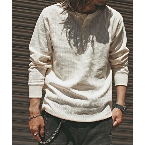tシャツ ヴィンテージ風 ワッフルヘンリーネック 長袖Ｔシャツ メンズ