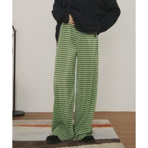 パンツ 「カットで長さ調節可能」「ウエストゴム」ギンガムチェックプリーツイージーパンツ レディース