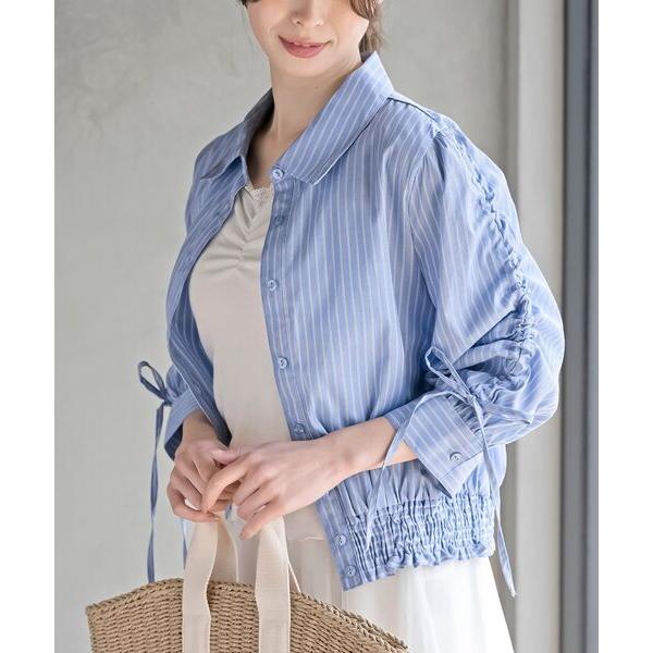 ブラウス シャツ シャーリングドロスト５分袖ブラウス レディース