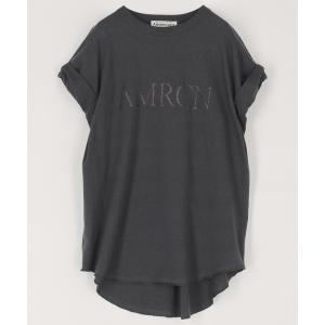 tシャツ Americana/アメリカーナ オーバーサイズ ロールアップTシャツ / フレンチスリーブ フロントロゴ プリントTシャツ / ラウンドカ