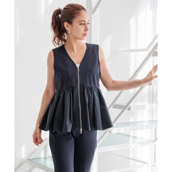 ベスト ジレ 「HEREIAM」素材MIXが主役級の1枚/ペプラムジレ レディース