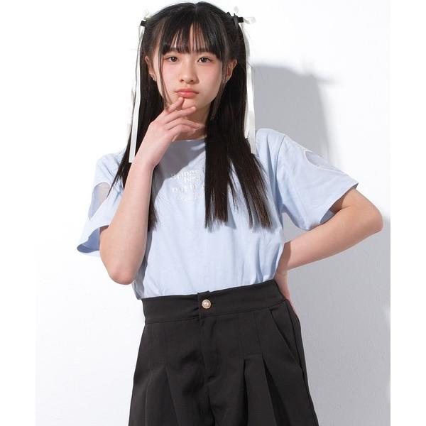 tシャツ 袖ハートオーガンジー刺繍Tシャツ キッズ 子供服 女の子