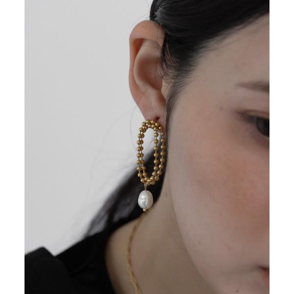 ピアス 金属アレルギー対応 ボールチェーン淡水パールピアス レディース