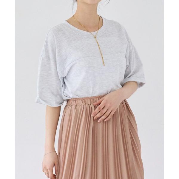 tシャツ 袖口ロゴ刺繍 スラブ天竺Tシャツ レディース