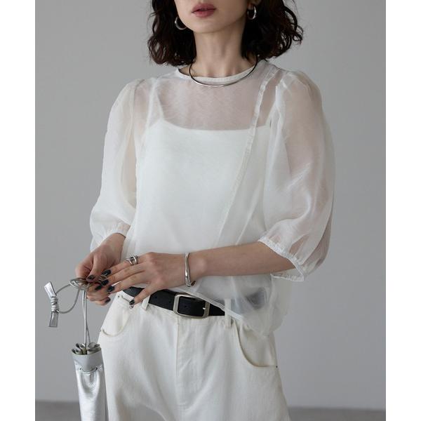 ブラウス シャツ ボリュームスリーブシアーブラウス レディース